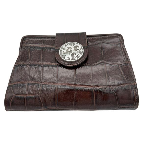 Brighton Croc Embossed Leather Organizer Crossbody Purse Brown Mid 2000s
